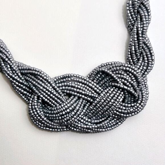 Beaded Multi Strand Twisted Knot Statement Collar Necklace, Silver Grey (NWT) - Picture 5 of 7